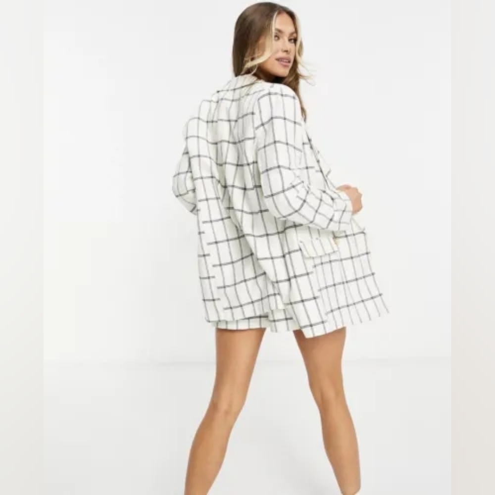ASOS DESIGN washed double breasted linen suit blazer grid check. Size 4